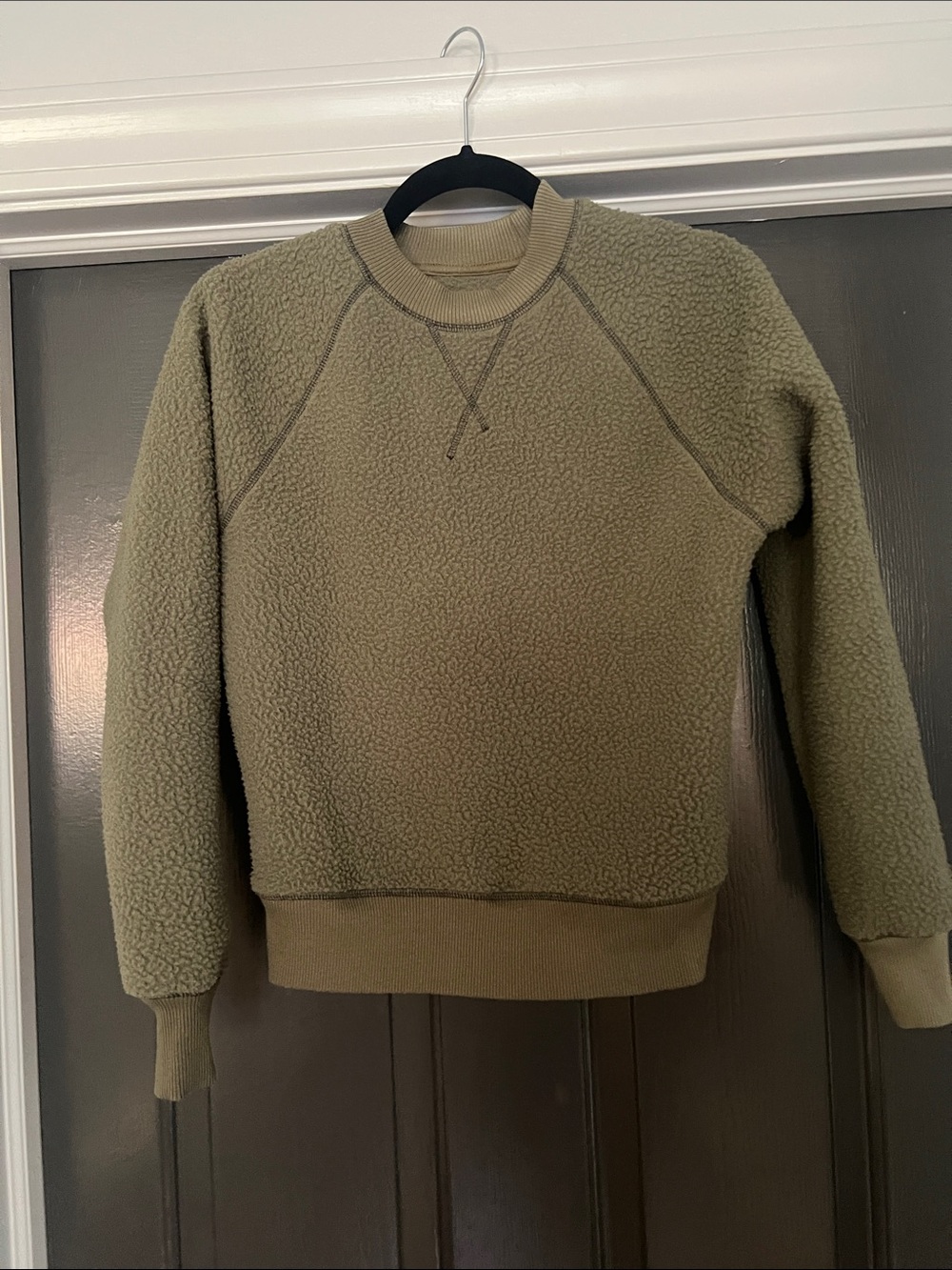 Everlane Olive-Sage Green Sherpa Crewneck Sweater, Size XS